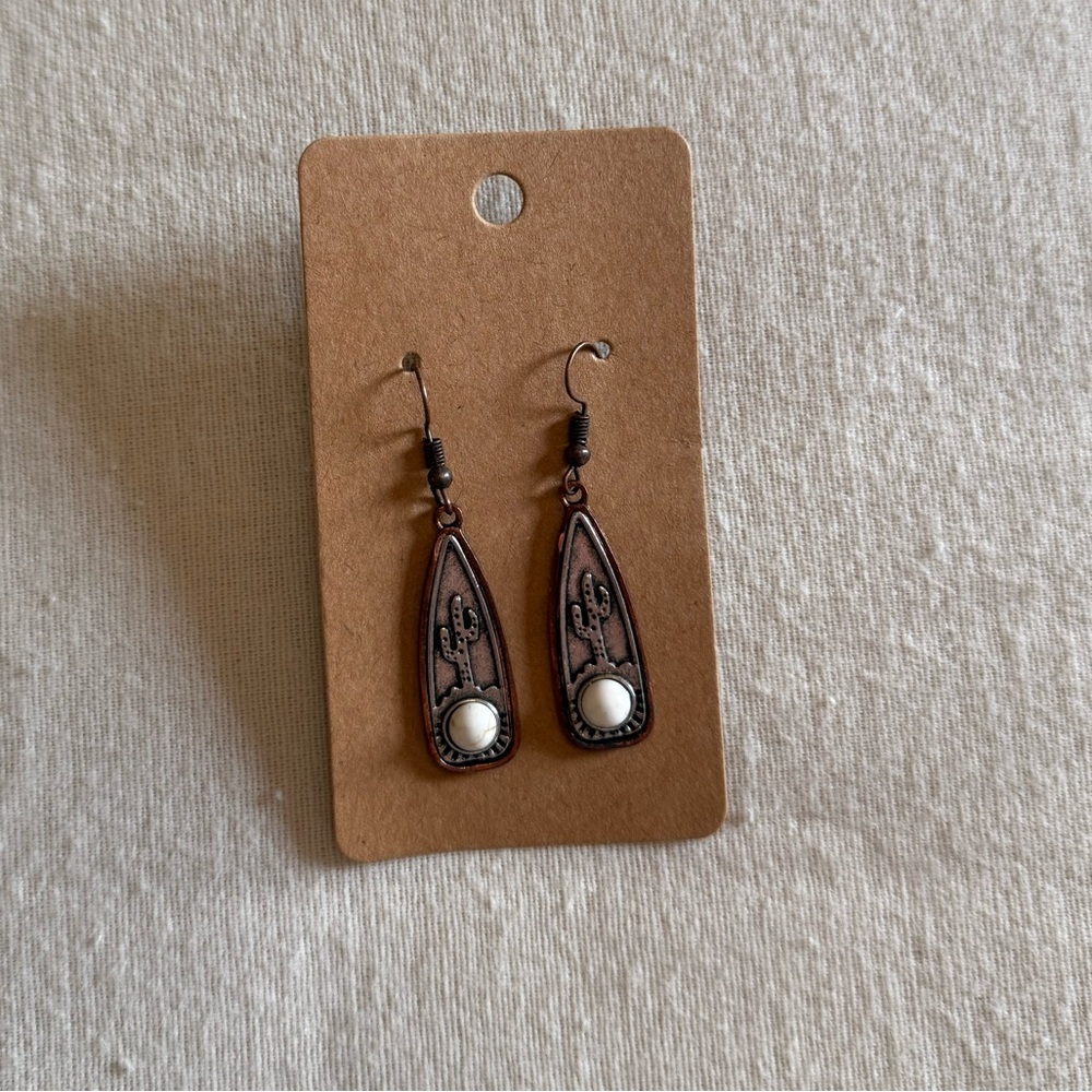 Vintage Western Cactus Turquoise Dangle Earrings Retro